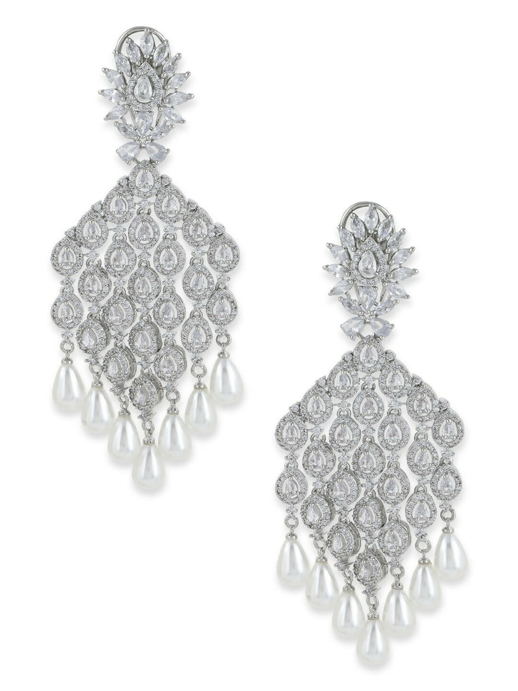 Silver Earrings with Pearl Drops- Ruby Raang | Grocsy