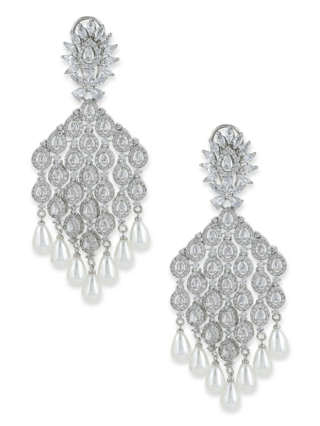 Silver Earrings with Pearl Drops- Ruby Raang | Grocsy