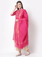 Myshka Pink Color Chanderi silk Printed Kurta With Pant Dupatta Set | Grocsy