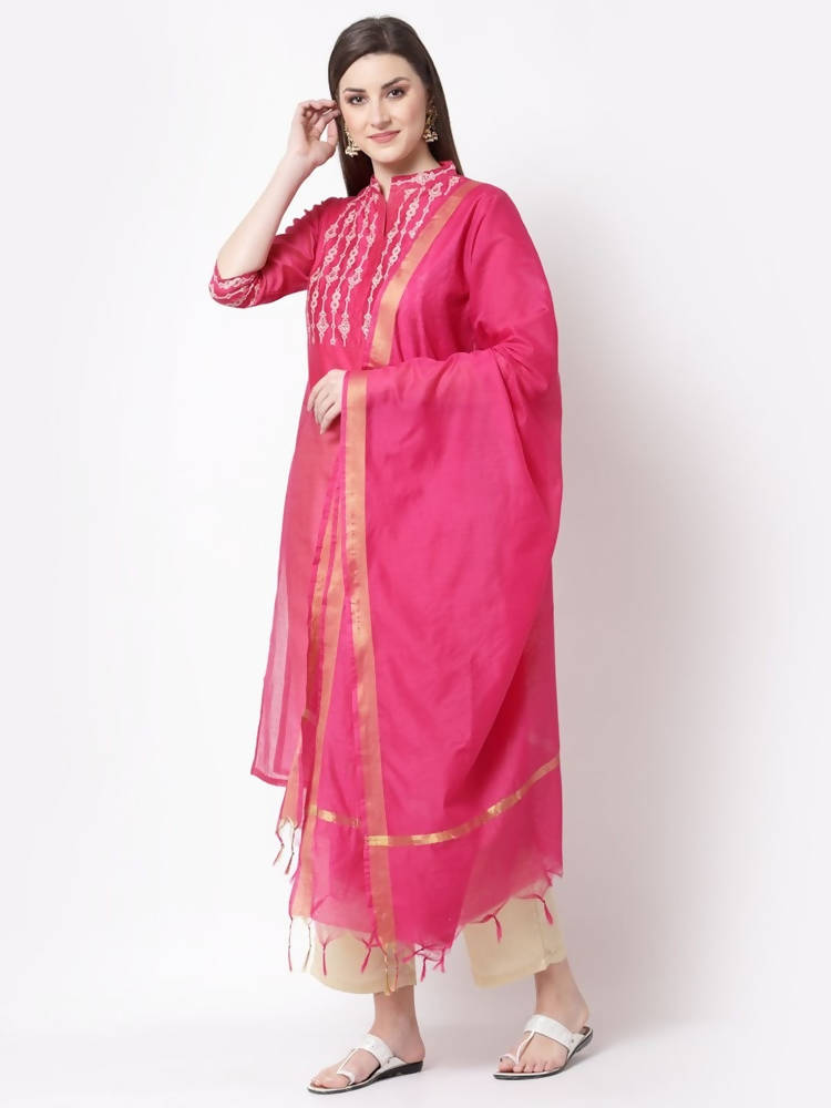 Myshka Pink Color Chanderi silk Printed Kurta With Pant Dupatta Set | Grocsy