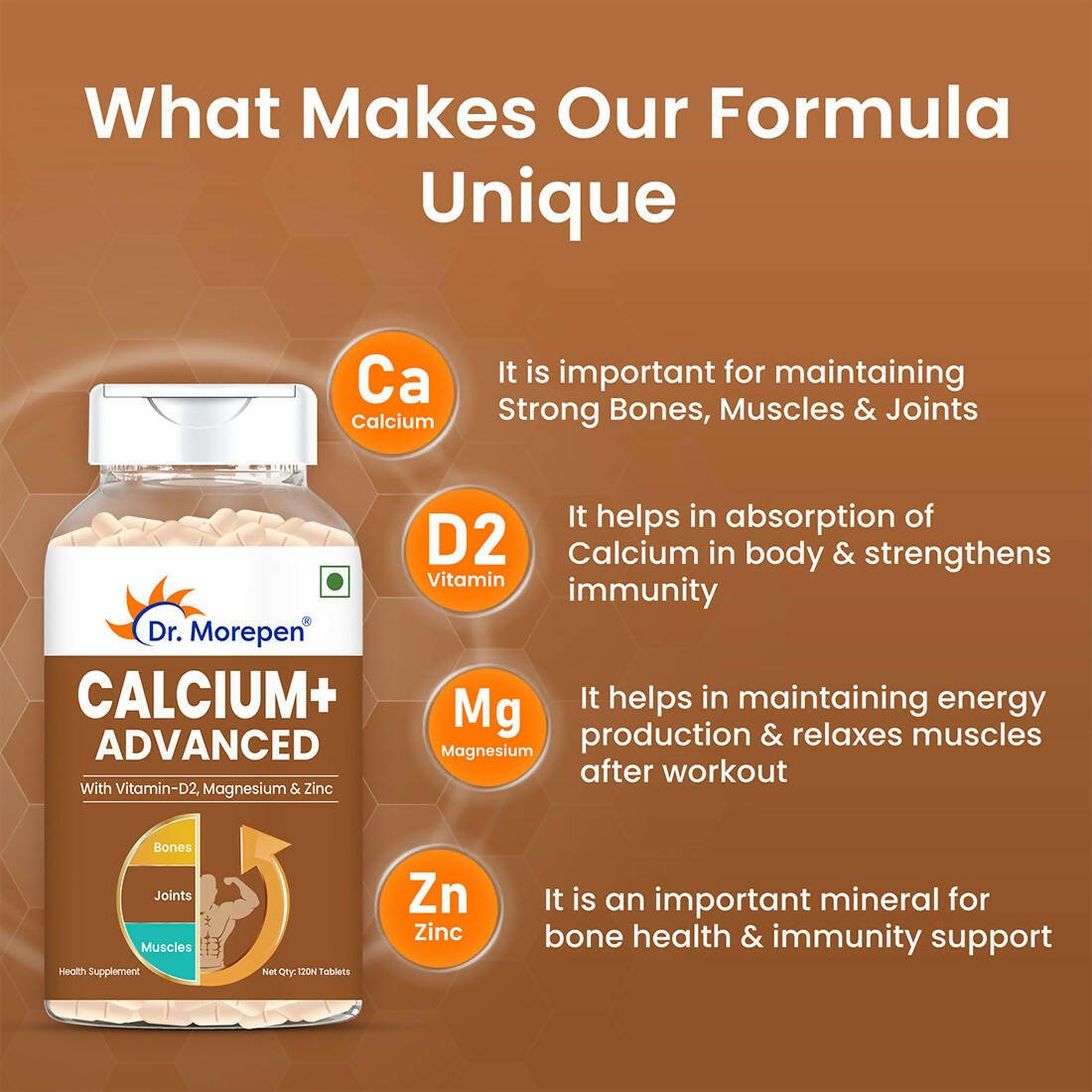 Dr. Morepen Calcium+ Advanced Tablets with Vitamin - D2, Magnesium & Zinc | Grocsy