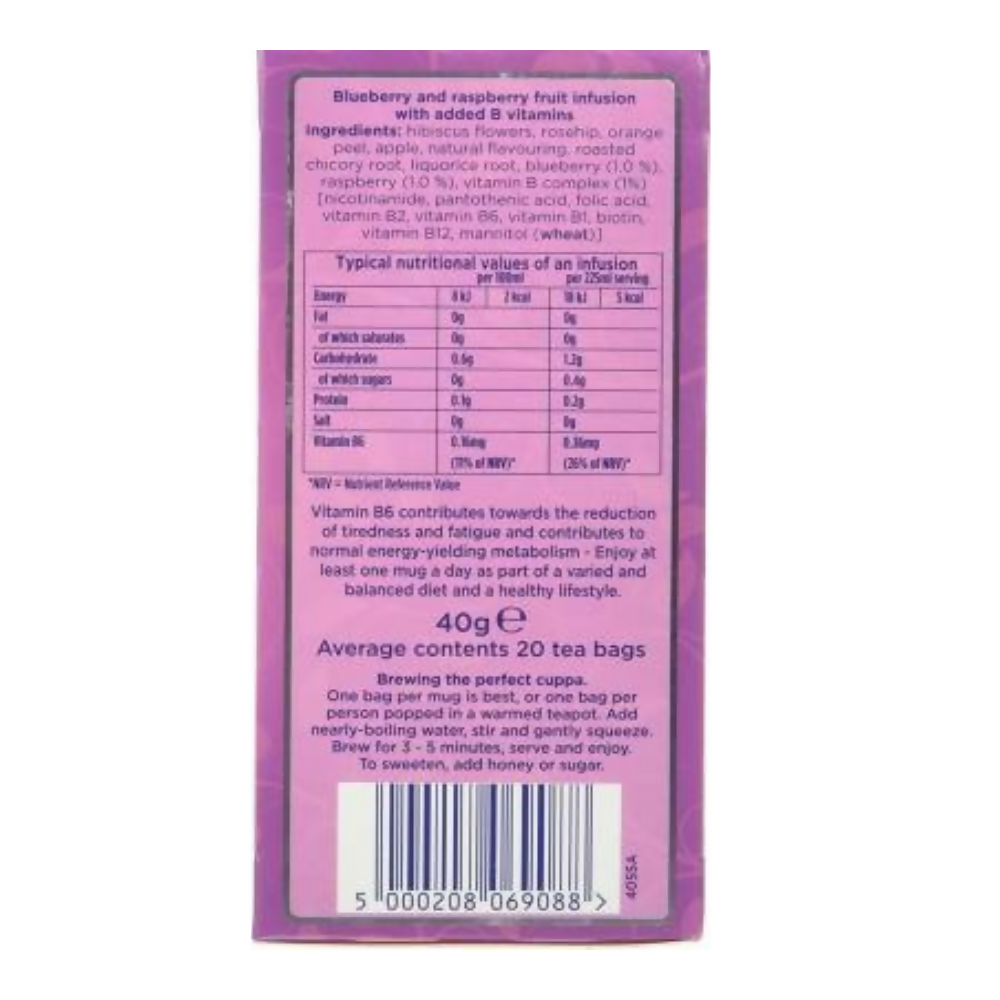 Tetley Super Fruits Boost With Blueberry & Raspberry Tea Bags | Grocsy