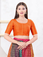 Joban Fashion Orange Dupion Silk Elbow Sleeveless Front Open Blouse | Grocsy