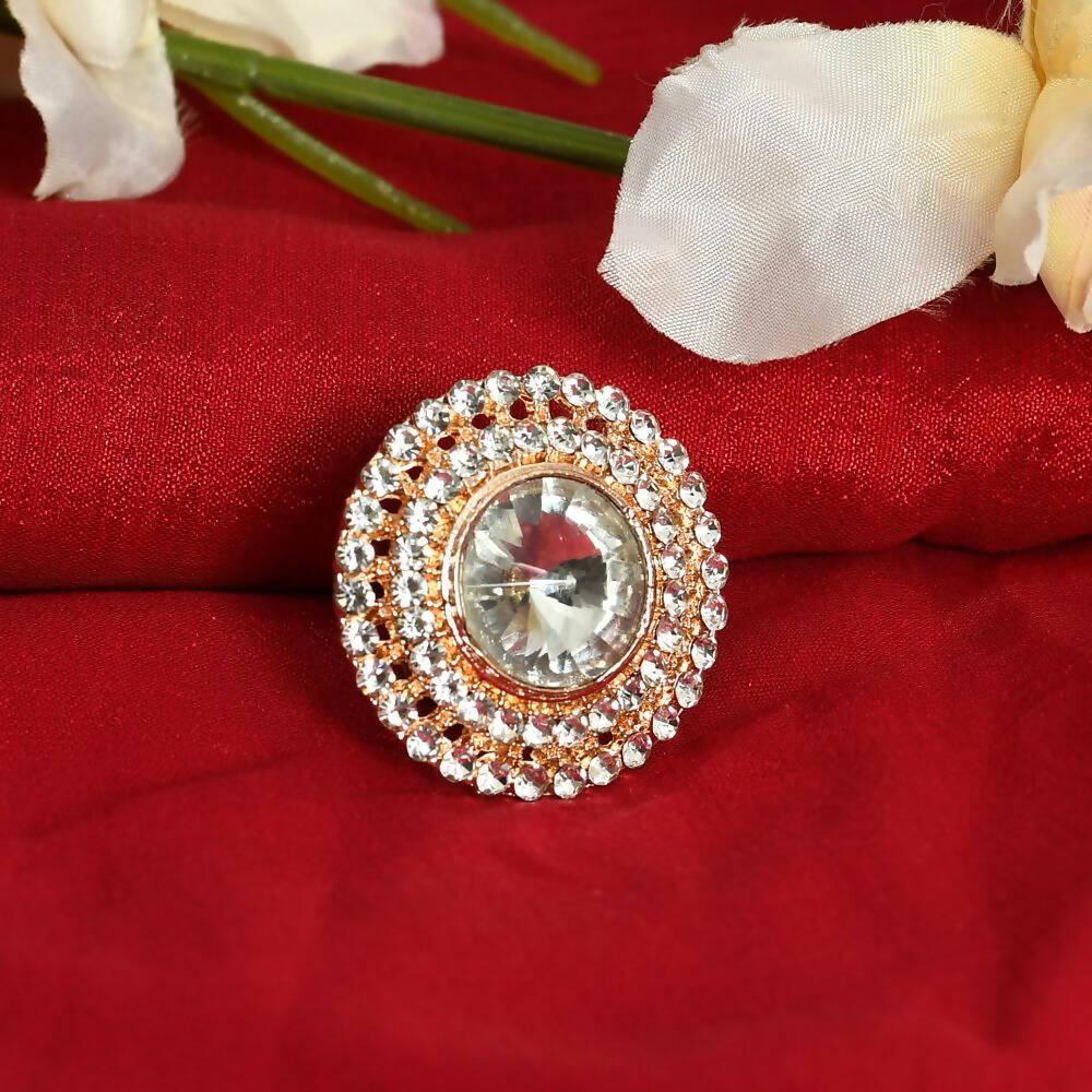 Mominos Fashion Joharkamal Gold-Polished Stone Studded Adjustable Finger Ring - Design 06 | Grocsy