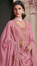 Anaita Pink Embroidered Work Silk Stitched Anarkali Suit | Grocsy