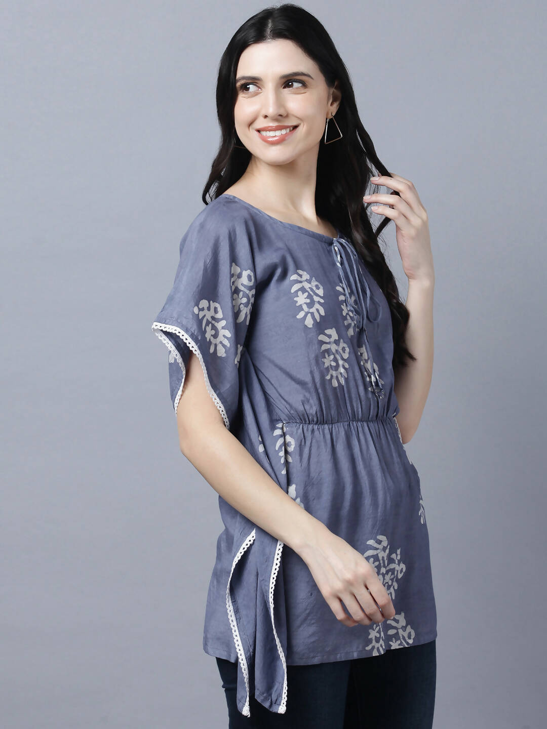 Myshka Stylish Dark Grey Silk Short Sleeve Women's Kaftan | Grocsy