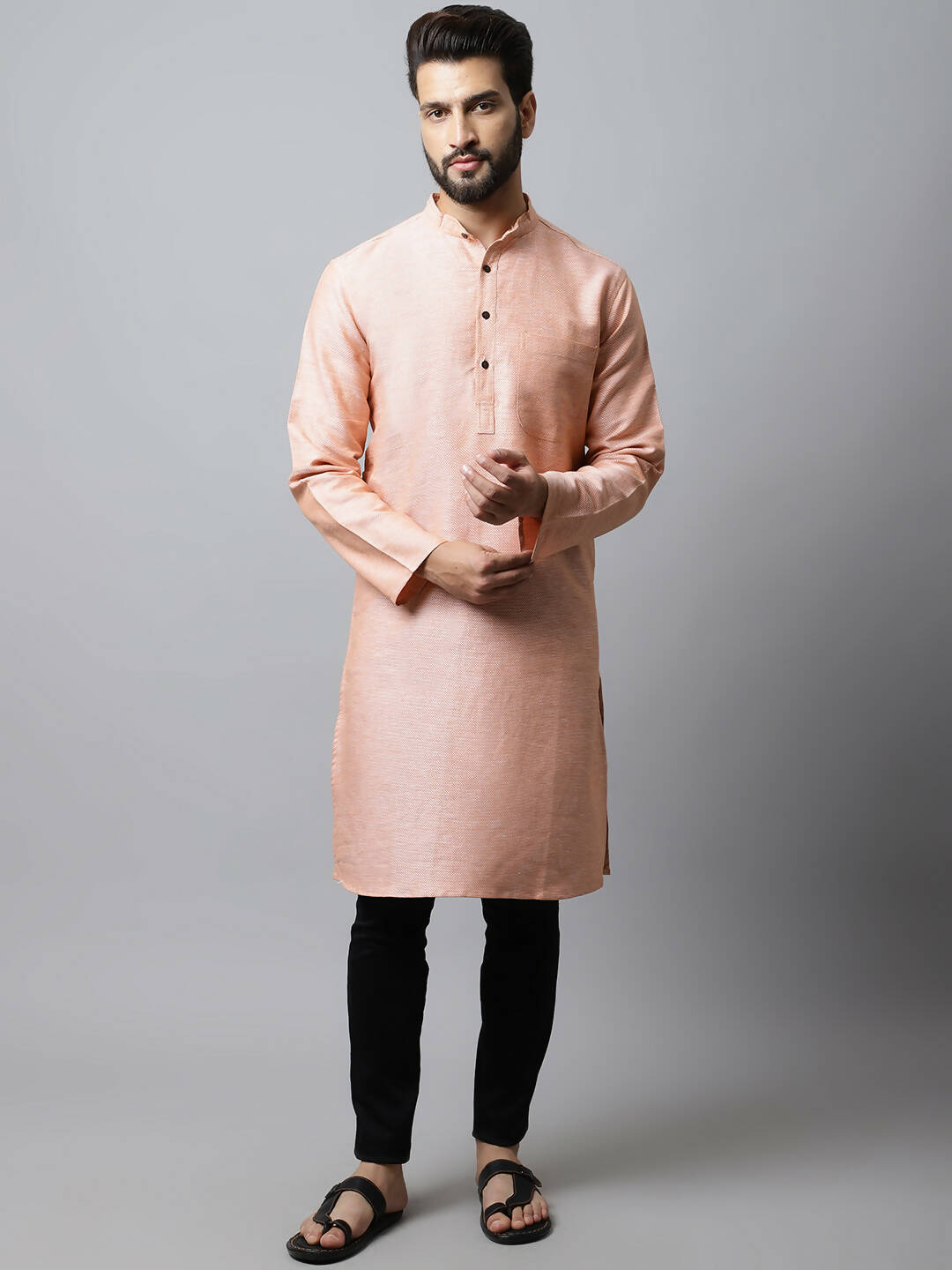 Even Apparels Pink Color Pure Cotton Men's Kurta With Band Collar (SLD1186) | Grocsy