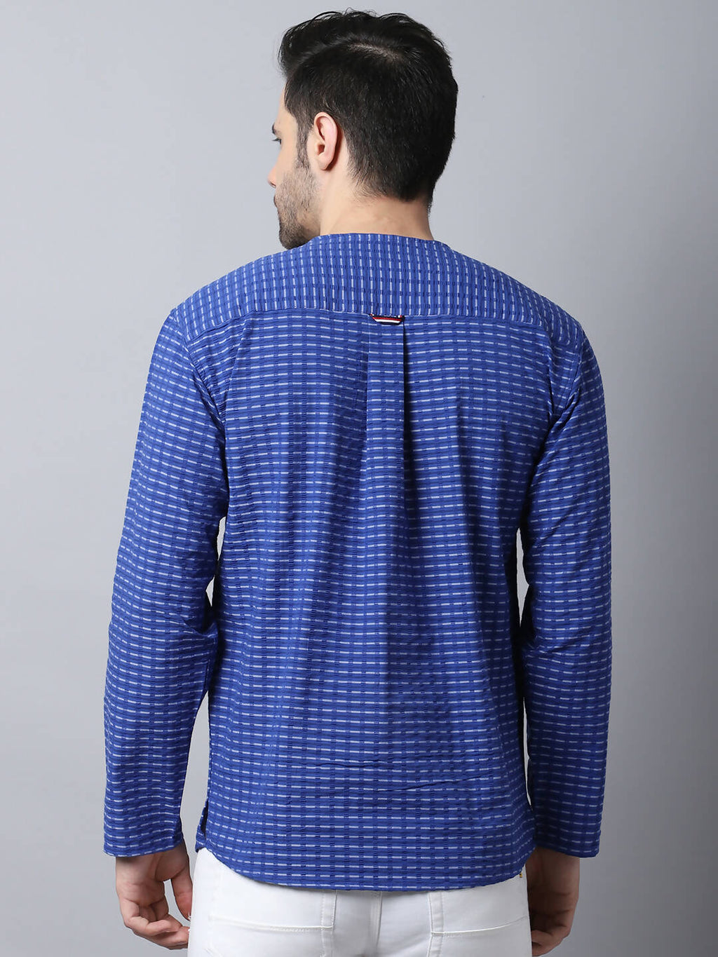Even Apparels Blue Pure Cotton Round Neck Slit Men's Kurta | Grocsy