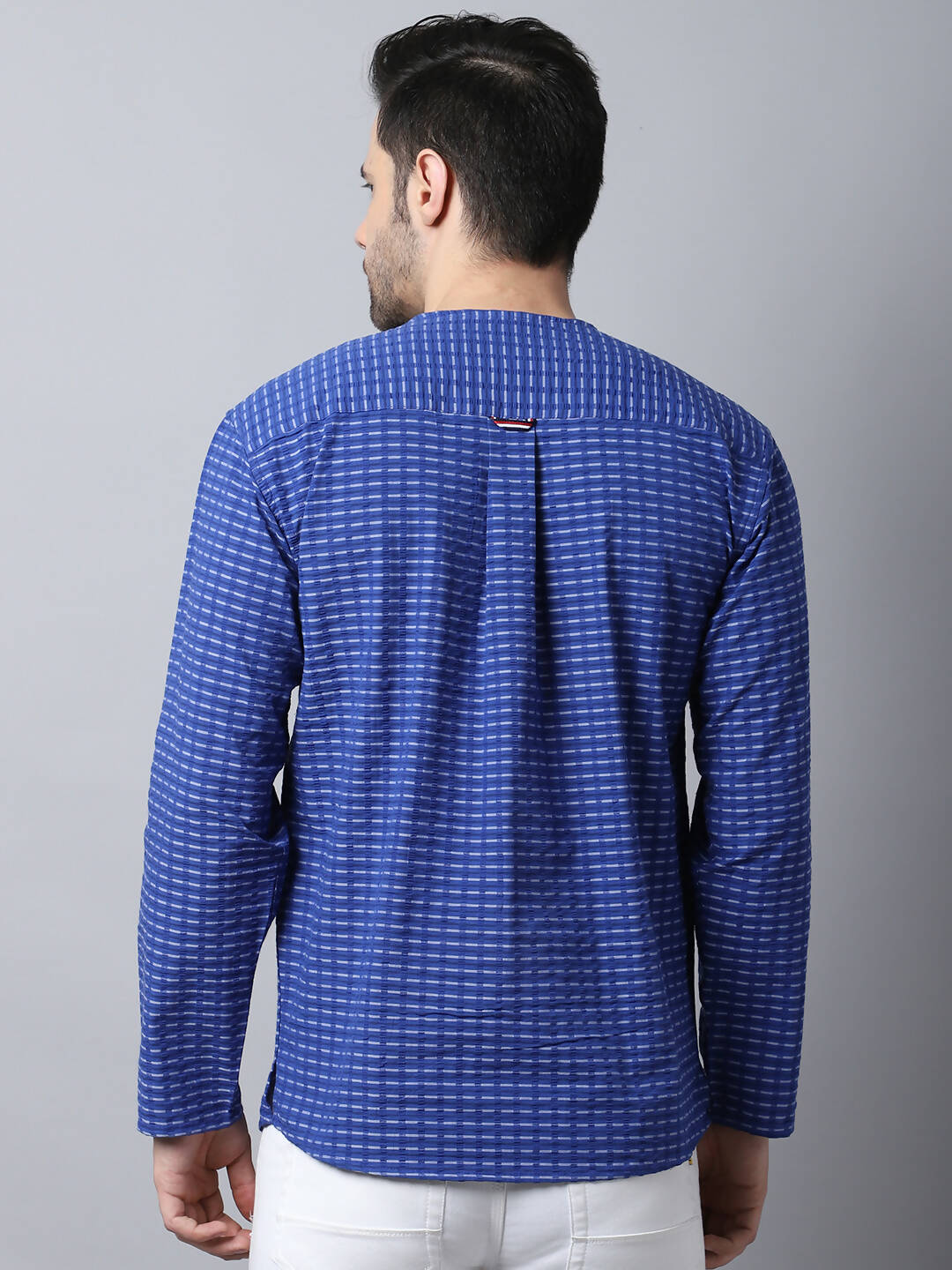 Even Apparels Blue Pure Cotton Round Neck Slit Men's Kurta | Grocsy