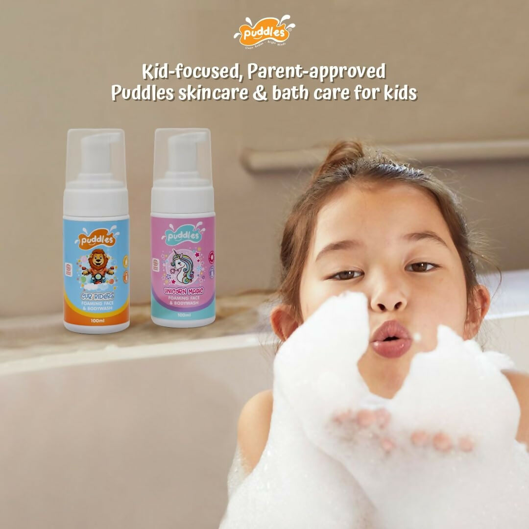 Puddles Organic Cub Riders Kids Foaming Face & Body Wash, Turmeric, Milk Protein, Orange Essential Oil | Grocsy
