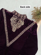Vastranavya Purple Velvet Sequence Embroidery Work Top With Palazzo | Grocsy