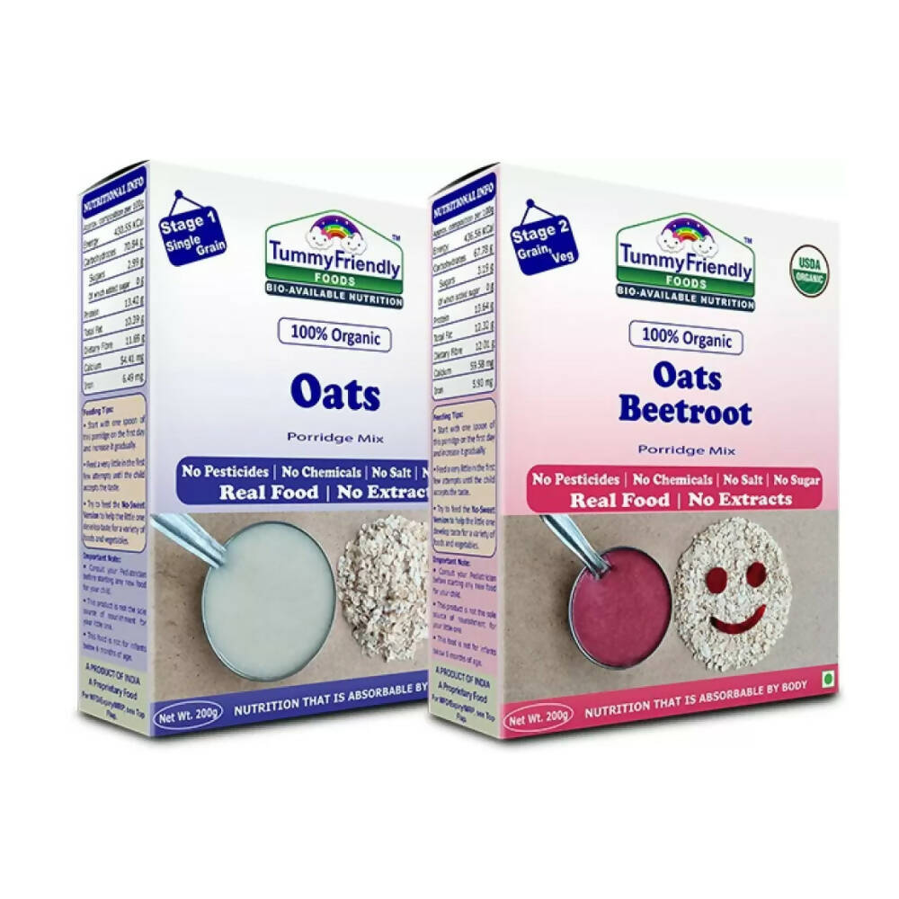 TummyFriendly Foods Organic Oats and Organic Oats, Beetroot Porridge Mixes for 6 Months Old | Grocsy