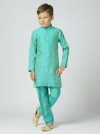 Joban Fashion Kids Island Full Sleeves Chanderi Kurta, Pyjama Set with Traditional Butta Work - Sea Green | Grocsy