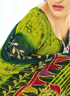 Green Chanderi Cotton Floral Printed Saree With Unstitched Blouse Piece - Kathika | Grocsy