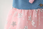 Bold N Elegant Cap Sleeve Denim Embroidered Midi Party Dress Frock with Hat Dress - Floral Pink | Grocsy