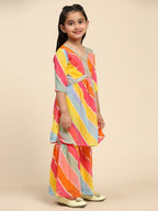 Alakhi Studio Girls Floral Georgette Printed V-Neck Kurta With Sharara - Orange | Grocsy