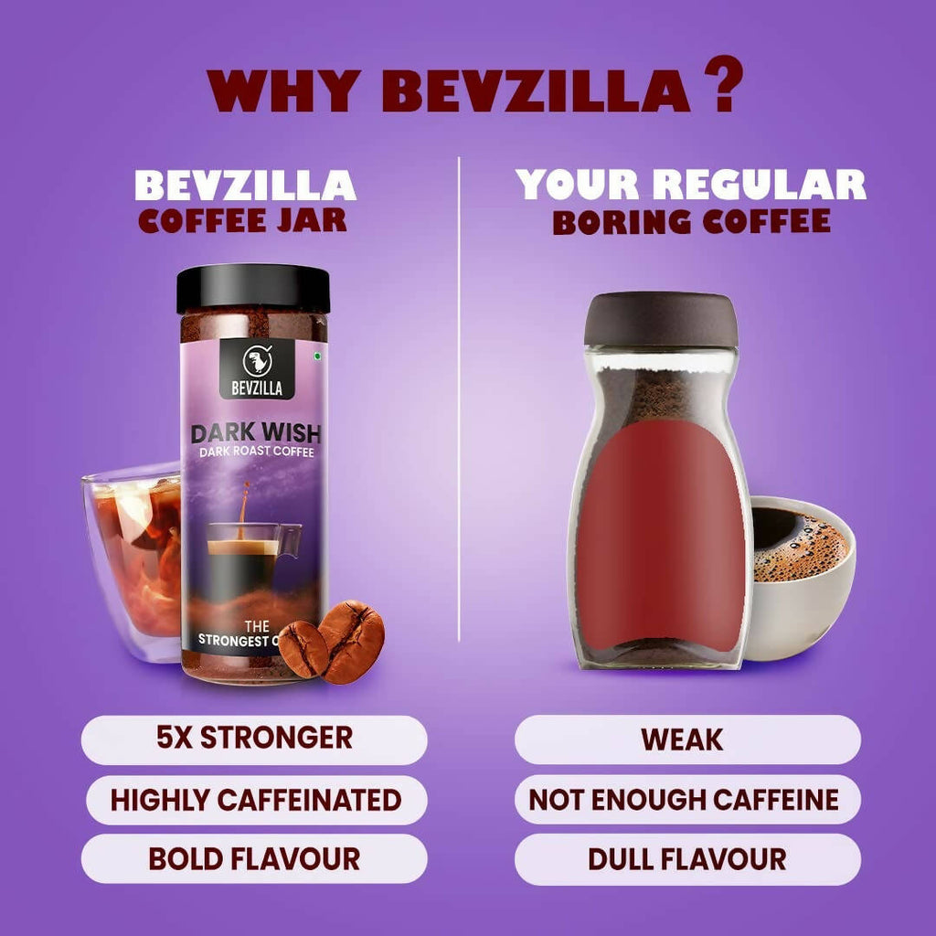 Bevzilla Classic Black Roast Strong Coffee Powder - Dark Wish | Grocsy