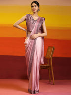 Purple Ombre Satin Georgette Plain Ready to wear Saree with stitched Blouse - Vrinda | Grocsy