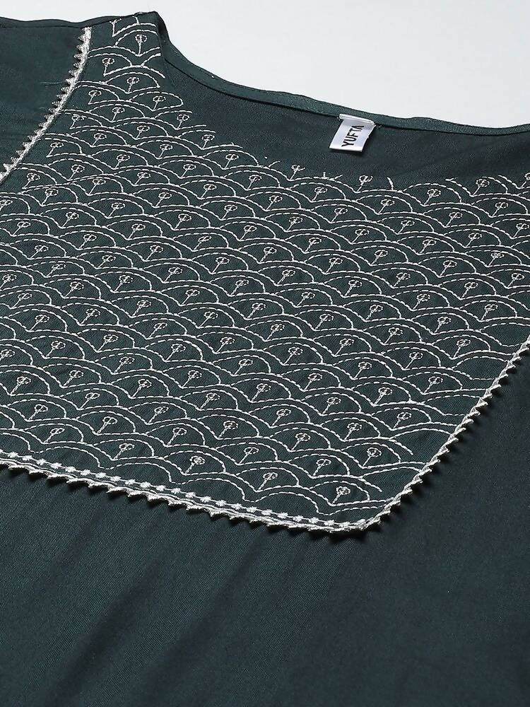 Yufta Women Green Yoke Design Regular Sequinned Kurta with Palazzo & With Dupatta | Grocsy