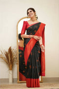 DEIANA'S Beautiful Designer Golden zari Soft Lichi Silk Saree - Black | Grocsy