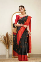 DEIANA'S Beautiful Designer Golden zari Soft Lichi Silk Saree - Black | Grocsy