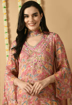 Joban Fashion Rose Gold Chinnon Kurta Set | Grocsy
