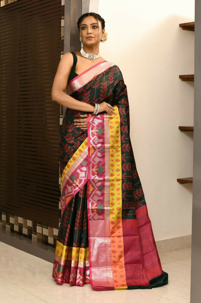 Joban Fashion Multicolor Saree Kataan Ikkat | Grocsy