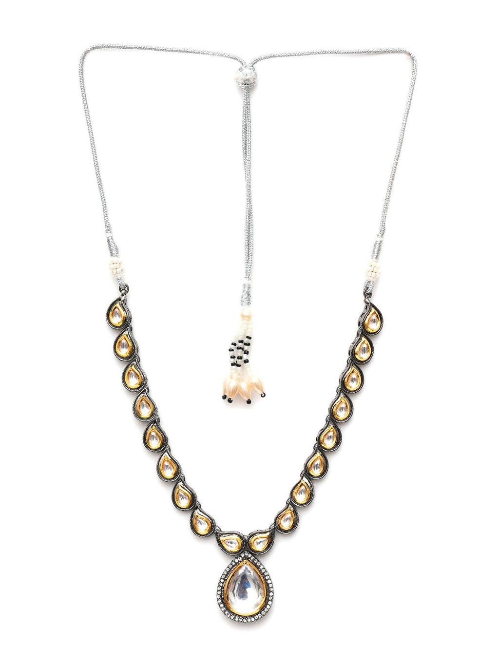 Dual Tone Kundan Neckpiece (silver) - Ruby Raang | Grocsy