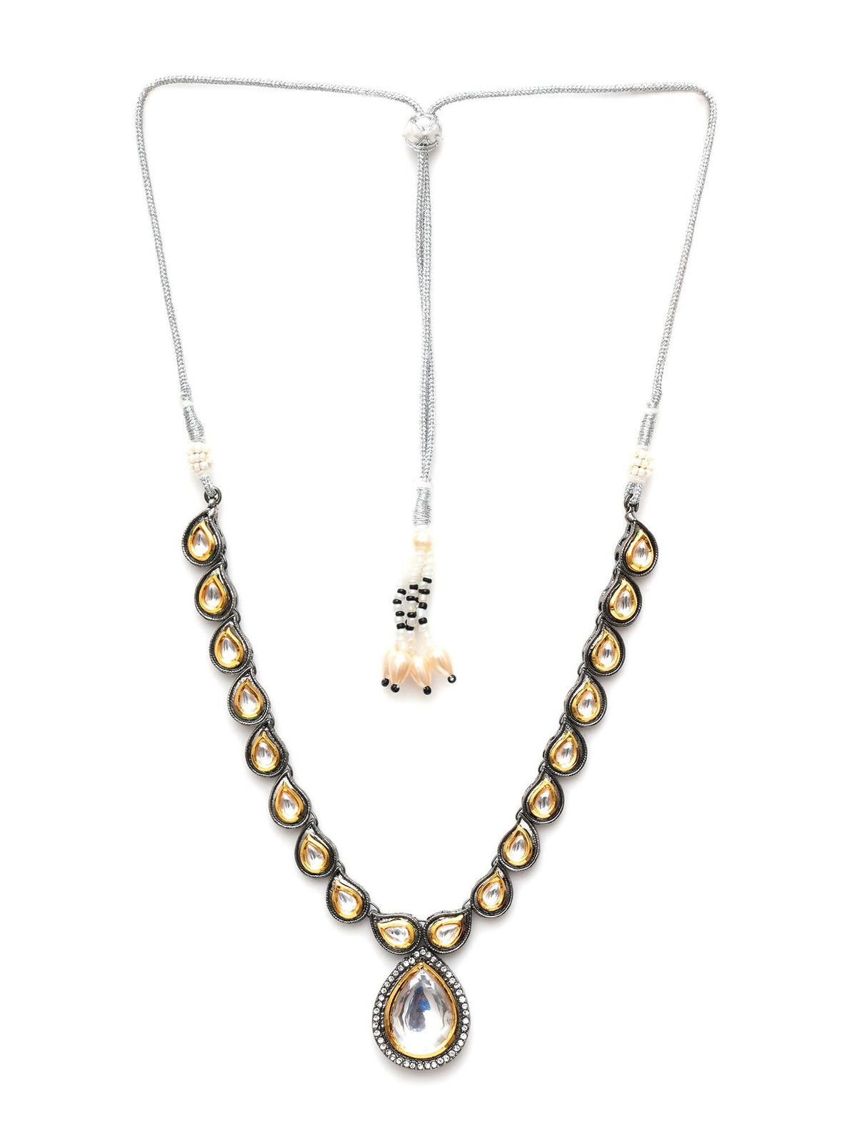 Dual Tone Kundan Neckpiece (silver) - Ruby Raang | Grocsy