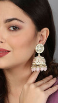 Meenakari Pink Jhumka Earrings By House of Ree - Swadesiicart