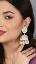 Meenakari Pink Jhumka Earrings By House of Ree - Swadesiicart