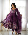 Joban Fashion Wine Kurta Set Organza Sequin Embroidery Work | Grocsy