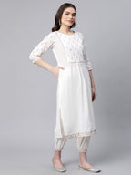 Ahalyaa Women Offwhite Pure Cotton Printed Floral Kurta With Trousers | Grocsy