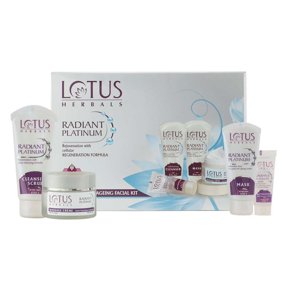 Lotus Herbals Radiant Platinum Cellular Anti-Ageing Facial Kit (170gm) | Grocsy
