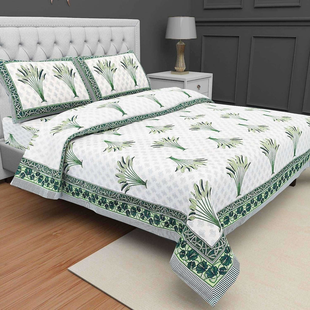 Jaipuri Hand Block Printed Traditional 144TC Cotton Double/Queen Bedsheet with 2 Pillow Covers | Grocsy
