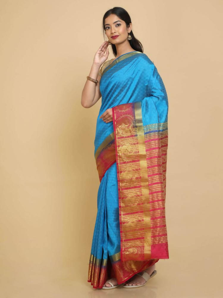 Kalamandir Floral Blue Pashmina Saree | Grocsy