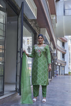 Joban Fashion Green Cotton Premium Pure Viscose Print Dola With Handwork Kurta set | Grocsy