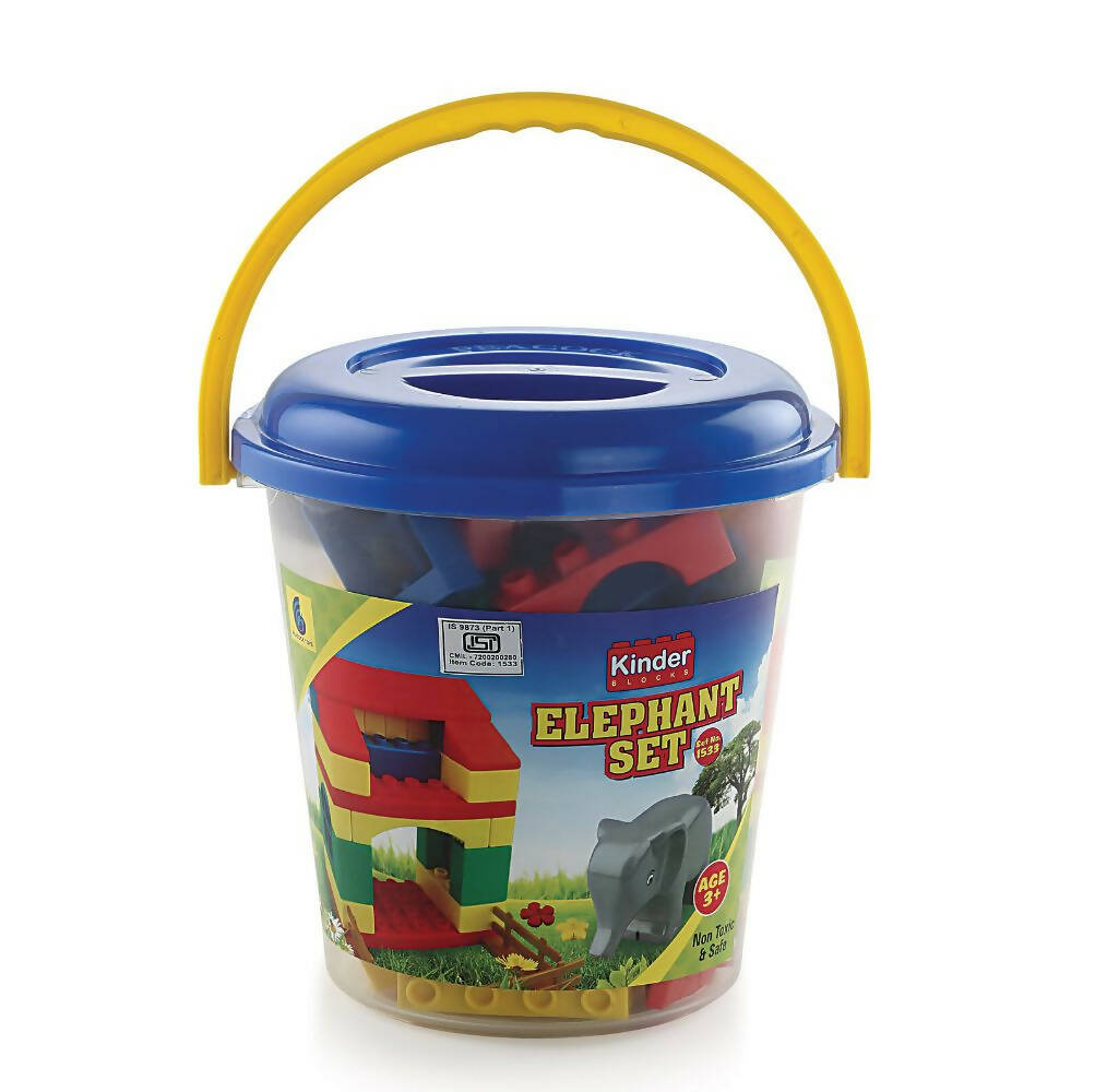 Peacock Learning & Educational Building Interlocking Blocks Set For Kids - Elephant Bucket | Grocsy