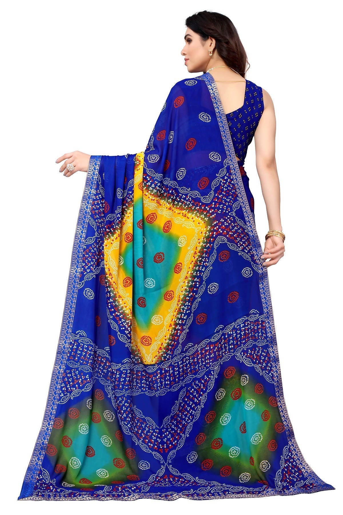 Vamika Ethnic Fire Blue Printed With Lace Saree | Grocsy
