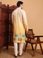 Yellow Cotton Printed Chikankari Embroidery Work Kurta - Mahotsav | Grocsy