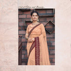Peach Colored Net Embroidered Saree With Blouse - Norita Royal Adveka | Grocsy