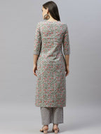 Miravan Women's Cotton Floral Printed Straight Kurta Palazzo  | Grocsy