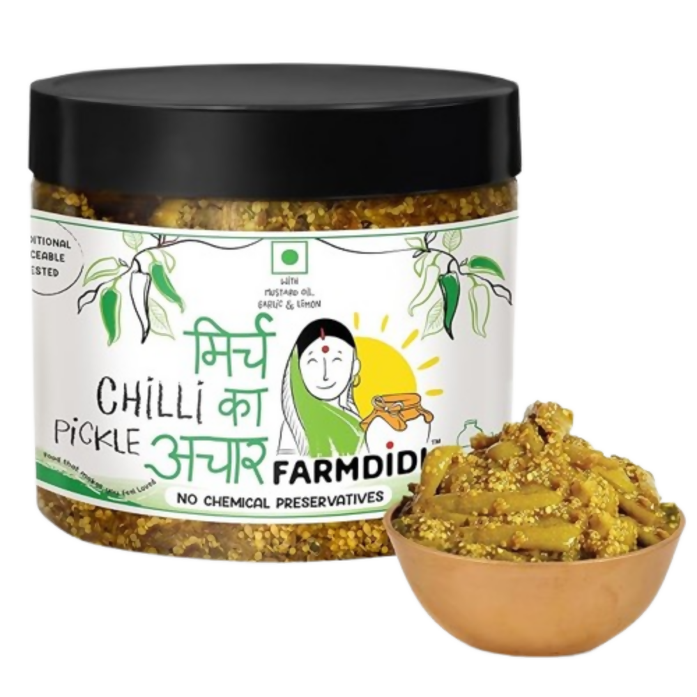 FarmDidi Spicy Green Chilli Pickle - Spicy | Grocsy