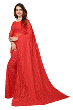 Vamika Ethnic Fire Red Pearls Net Saree | Grocsy