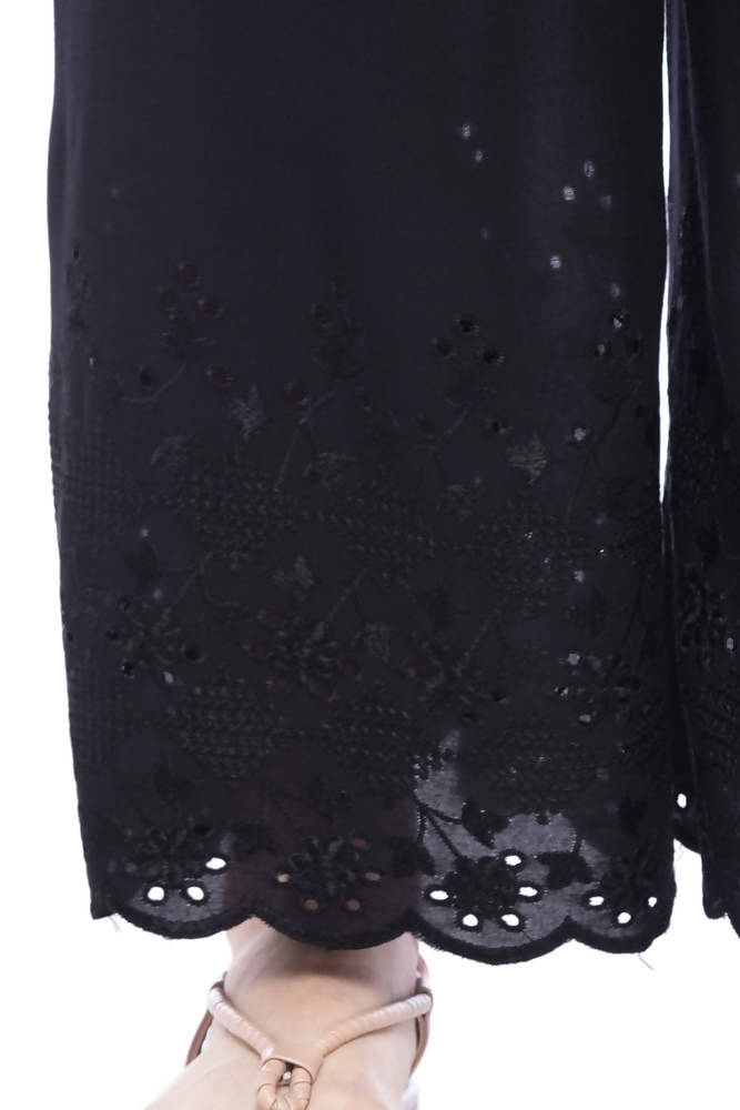 Mominos Fashion Reyon Cotton Black Embroidery Chikan Palazzo | Grocsy