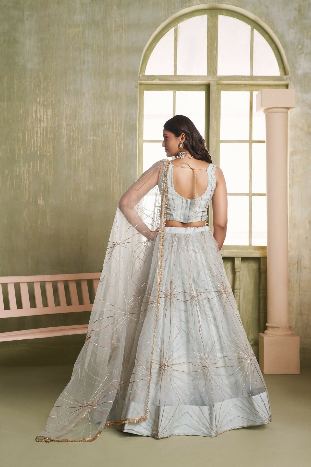 Eilara Light Gray Sequins Net Function Wear Lehenga Choli Set | Grocsy