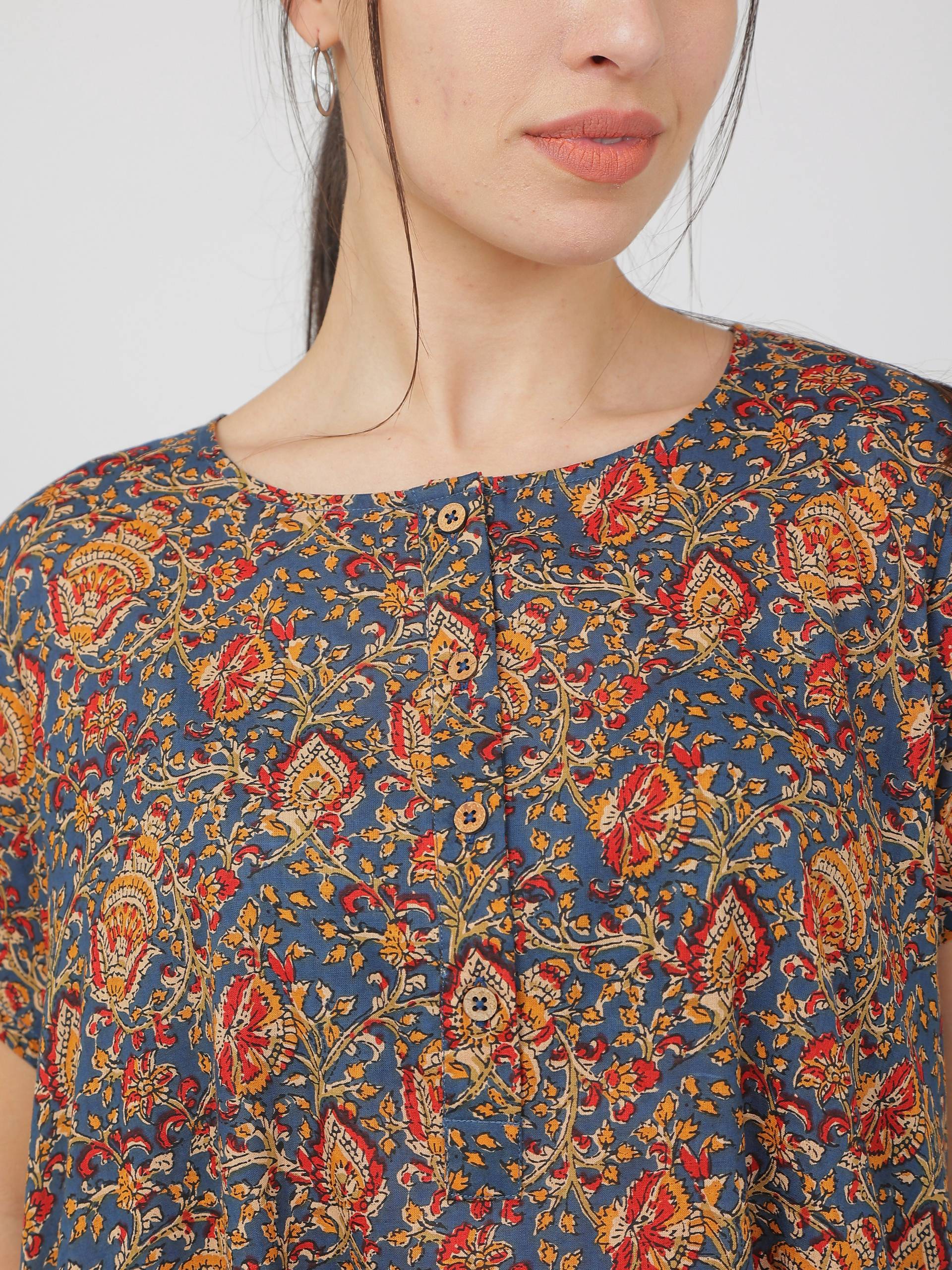 Breathables Women Cotton Printed Loungewear Nightie Blue I Night Wear | Nighty | Jaipuri Print | Grocsy