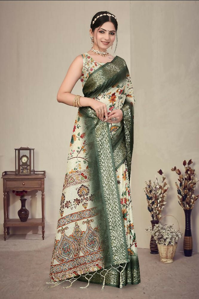 PR Fashion Multi Heavy Rich Cotton Silk Digital Print & Jacquard Saree | Grocsy