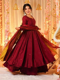 The52 Women's Beautiful Printed Work Viscose Fabric Flared Anarkali Palazzo and Dupatta Set-Maroon | Grocsy