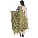 A R Silk Silk Peacock Multi Fancy Dupatta Color Mehendi Green Dupatta or Chunni | Grocsy